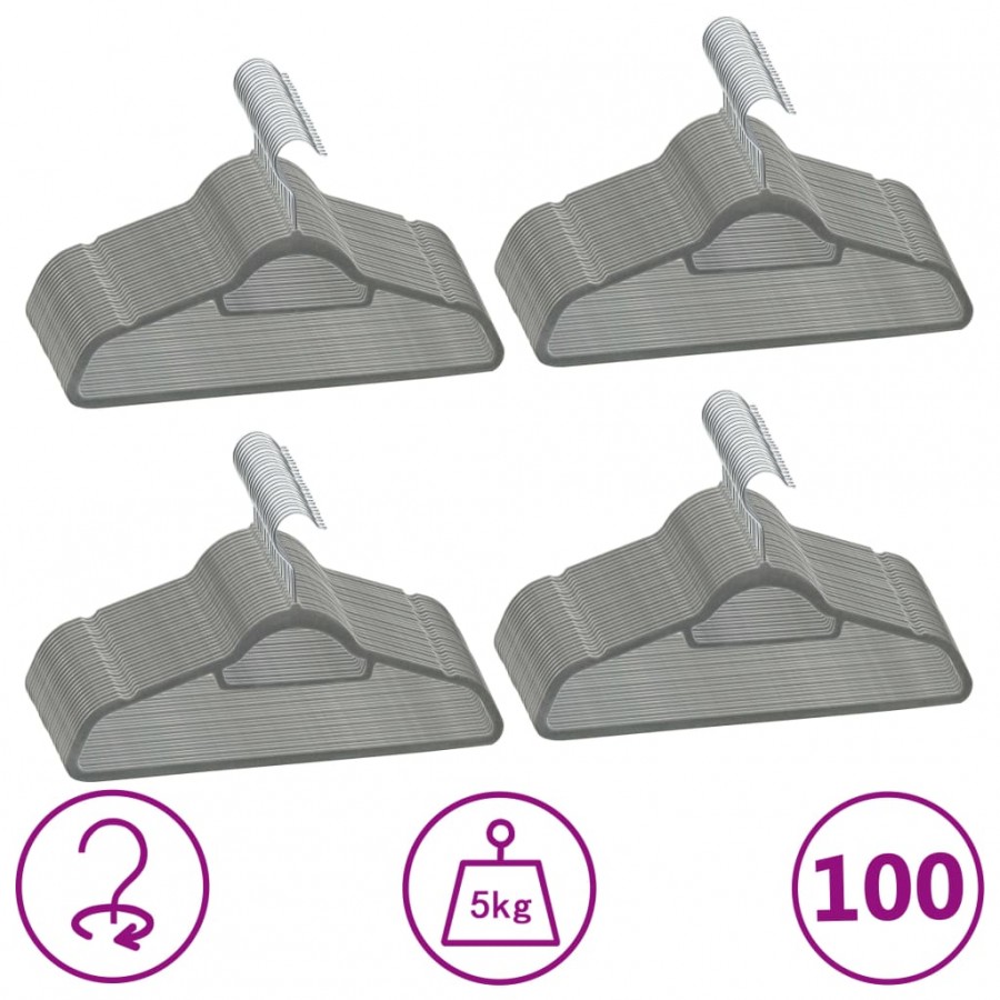 Cintres antidérapants 100 pcs Gris Velours