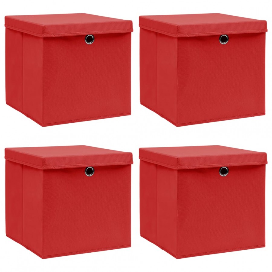 Boîtes de rangement et couvercles 4 pcs Rouge 32x32x32 cm Tissu