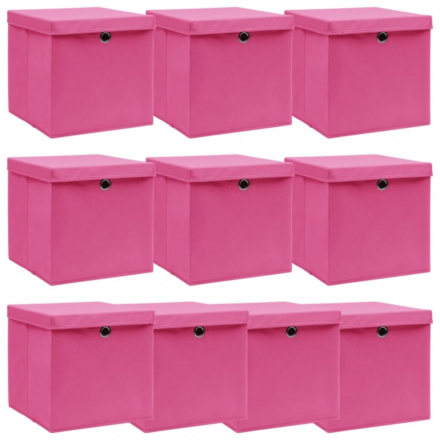 Boîtes de rangement avec couvercles 10pcs Rose 32x32x32cm Tissu