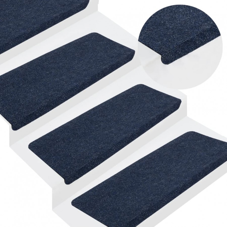 Tapis d'escalier auto-adhésifs 15 pcs 65x24,5x3,5 cm Bleu