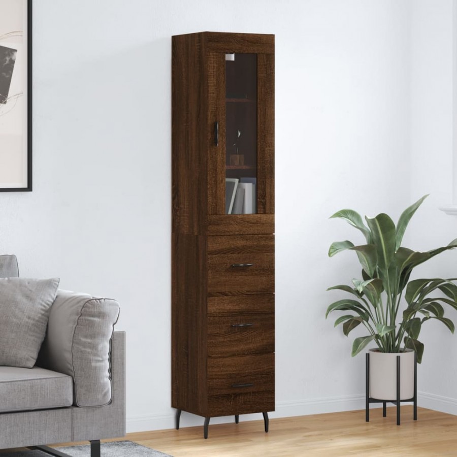 Buffet haut Chêne marron 34,5x34x180 cm Bois d'ingénierie