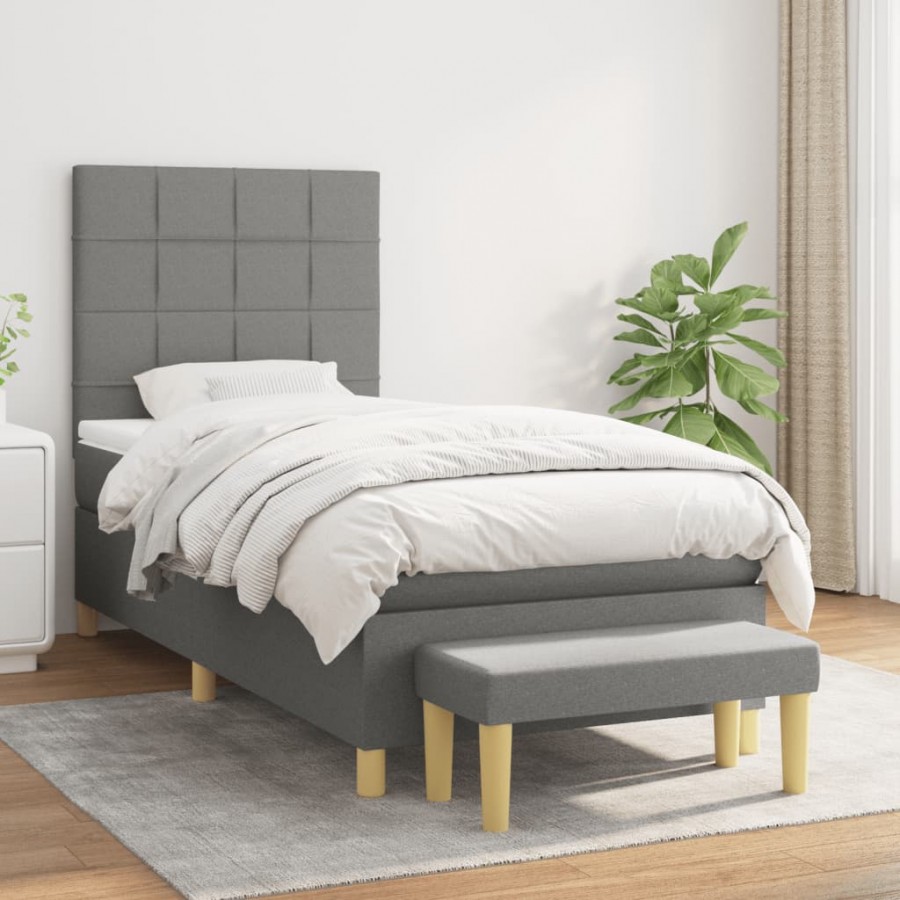 Cadre de lit avec matelas Gris foncé 90x200 cm Tissu