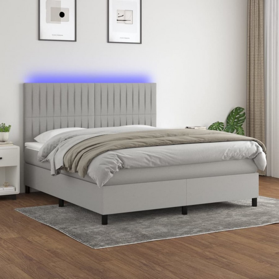 Cadre de lit et matelas et LED Gris clair 180x200 cm