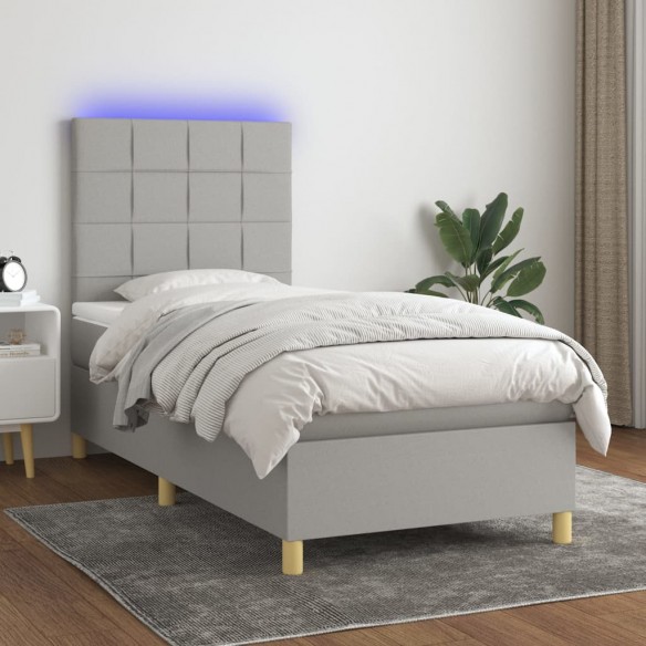 Cadre de lit et matelas et LED Gris clair 90x190cm