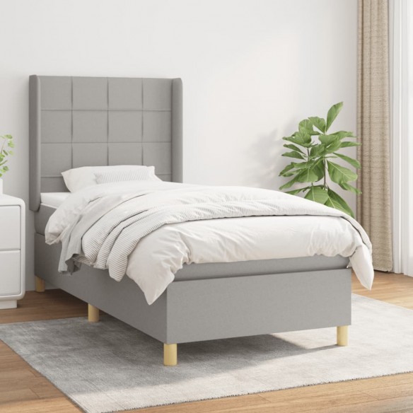 Cadre de lit et matelas Gris clair 90x190 cm Tissu