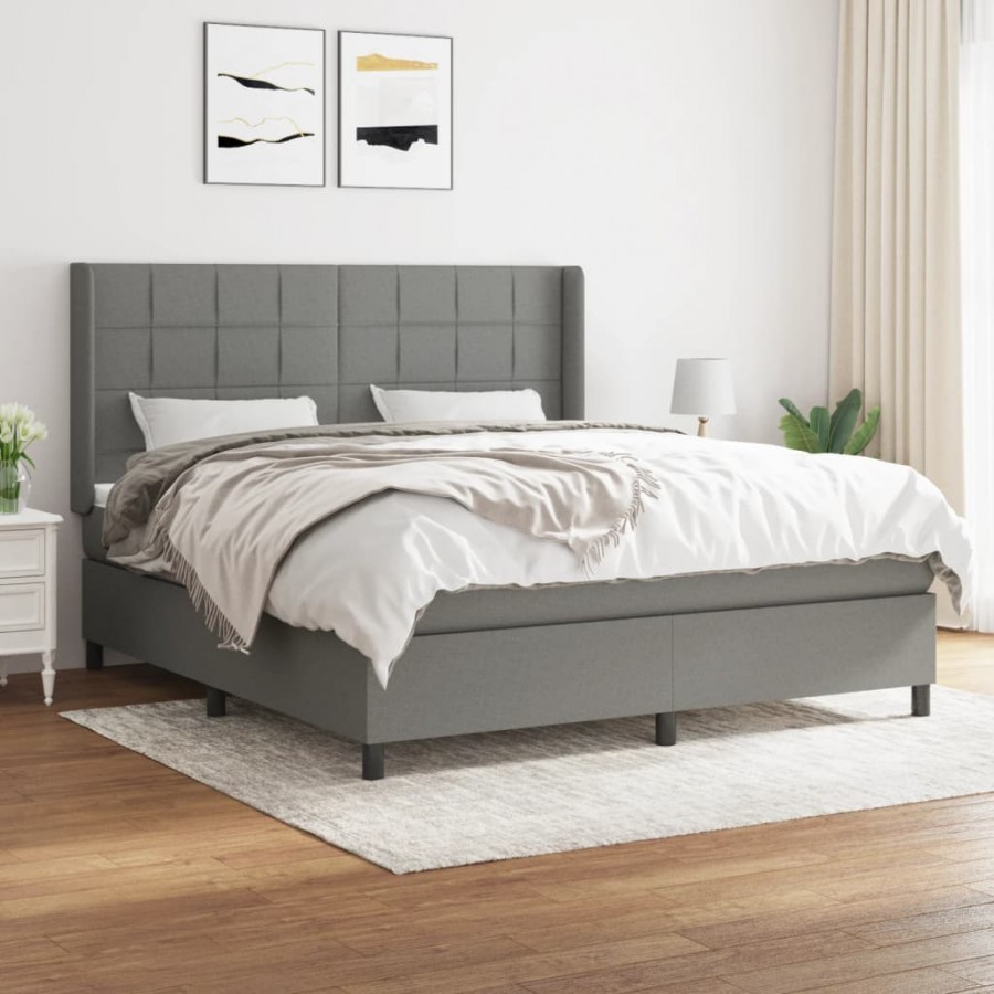 Cadre de lit avec matelas Gris foncé 160x200cm Tissu