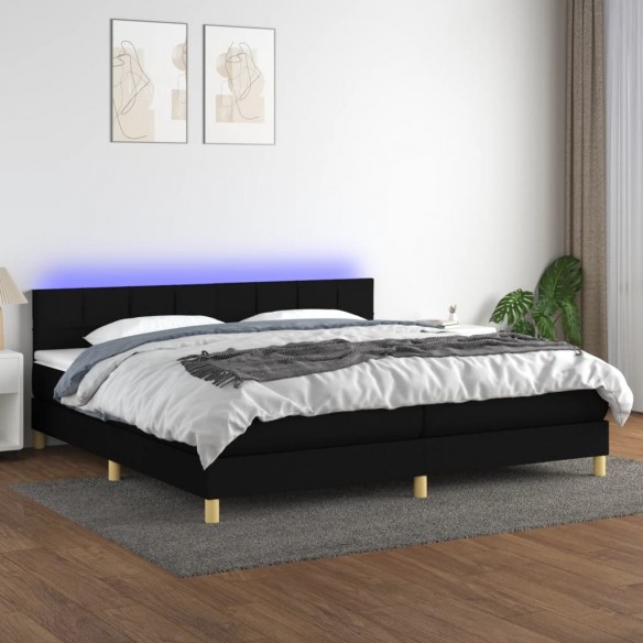 Cadre de lit et matelas et LED Noir 200x200 cm Tissu