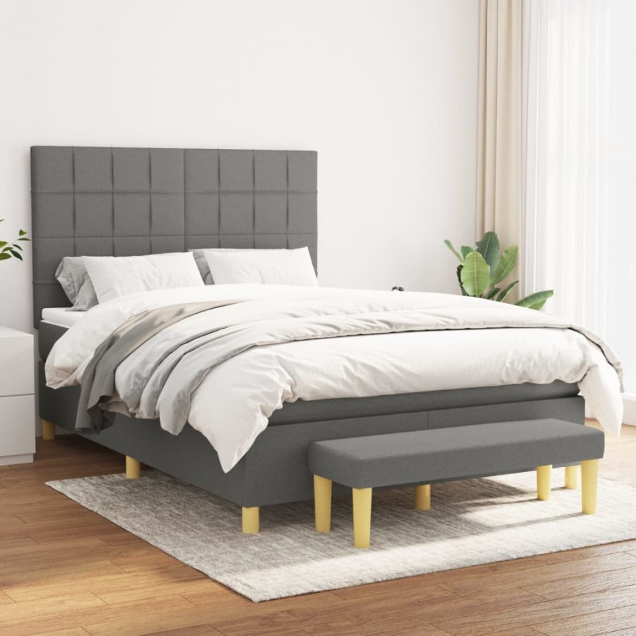 Cadre de lit avec matelas Gris foncé 140x200cm Tissu