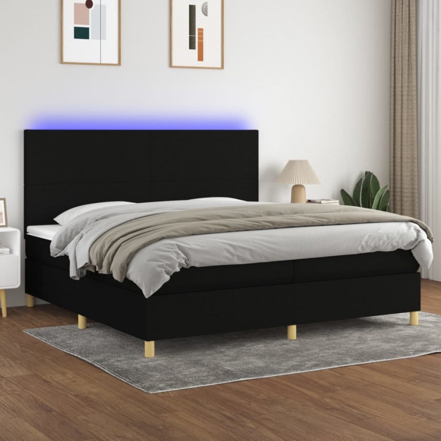 Cadre de lit et matelas et LED Noir 200x200 cm Tissu