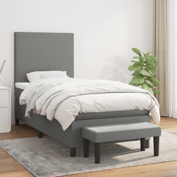 Cadre de lit avec matelas Gris foncé 90x200 cm Tissu