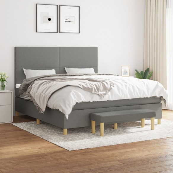 Cadre de lit avec matelas Gris foncé 180x200cm Tissu