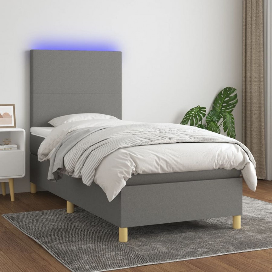 Cadre de lit avec matelas et LED Gris foncé 90x190cm