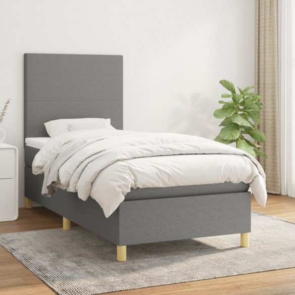 Cadre de lit avec matelas Gris foncé 90x200 cm Tissu