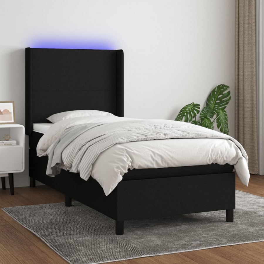 Cadre de lit matelas et LED Noir 90x200 cm Tissu