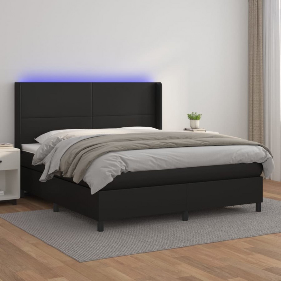 Cadre de lit matelas LED Noir 160x200cm Similicuir