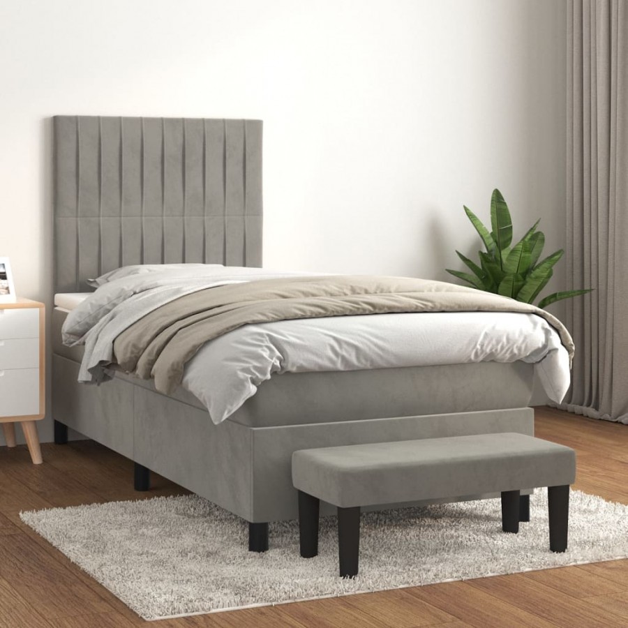 Cadre de lit et matelas Gris clair 100x200cm Velours