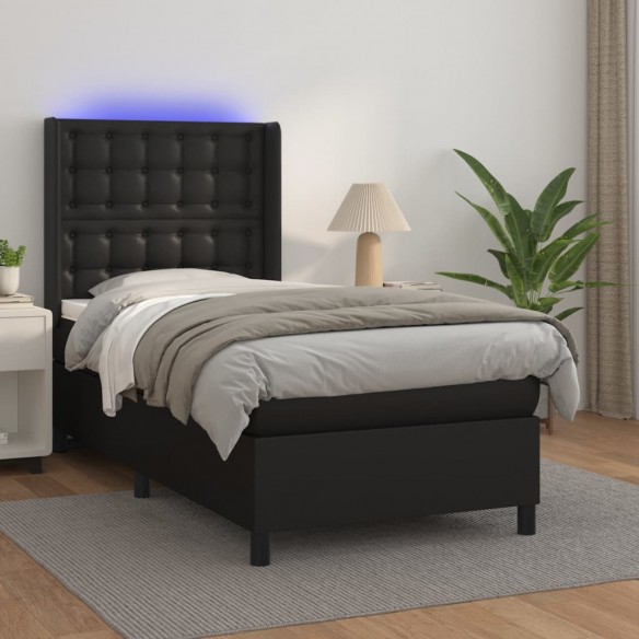 Cadre de lit matelas LED Noir 90x190 cm Similicuir