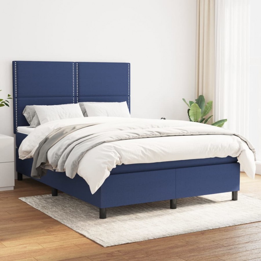 Cadre de lit avec matelas Bleu 140x190 cm Tissu