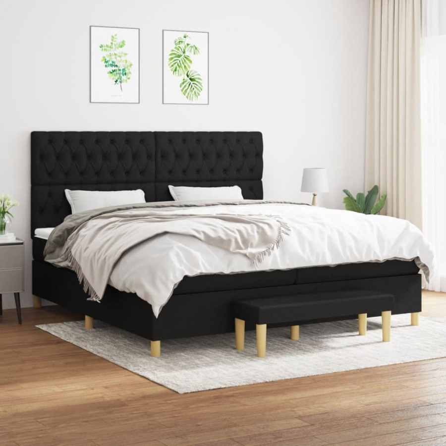 Cadre de lit avec matelas Noir 200x200 cm Tissu