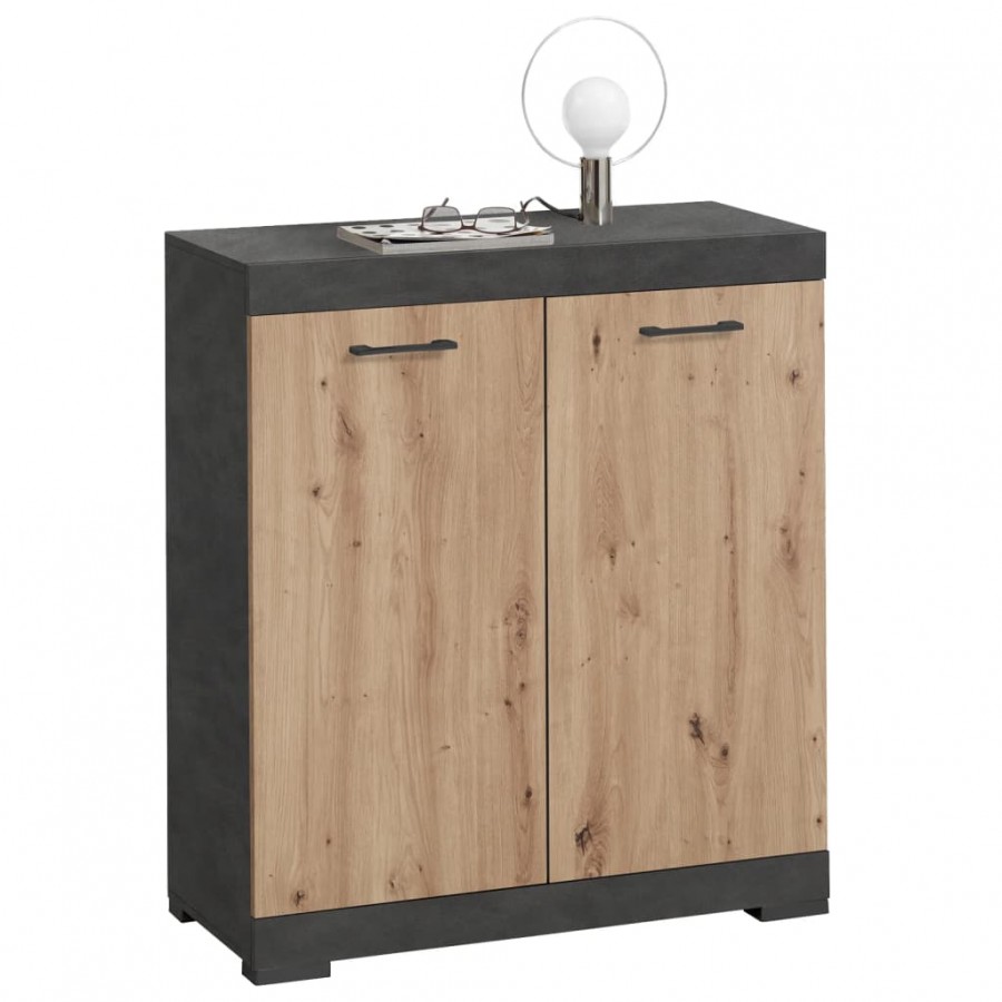 FMD Commode avec 2 portes 80x34,9x89,9 cm gris et chêne artisanal