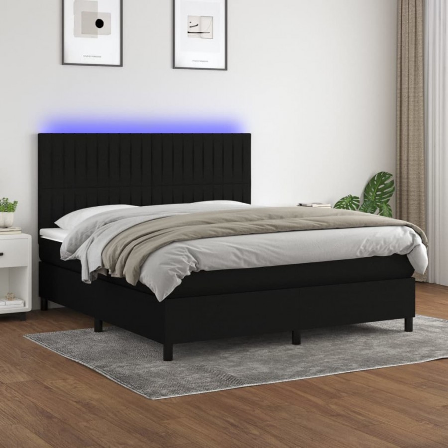 Cadre de lit et matelas et LED Noir 160x200 cm Tissu