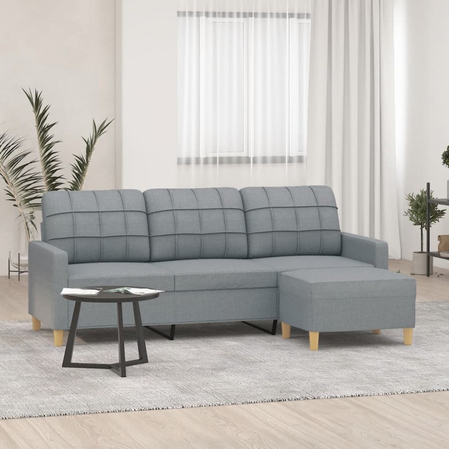 Canapé à 3 places avec repose-pieds Gris clair 180 cm Tissu