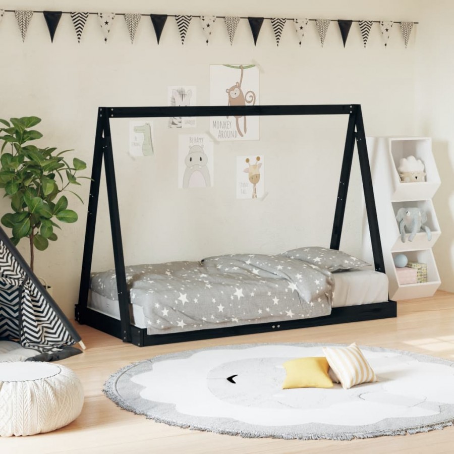 Cadre de lit pour enfant noir 80x160 cm bois de pin massif