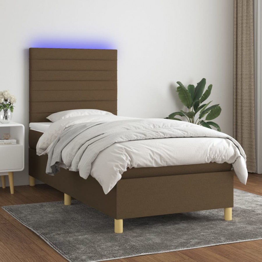 Cadre de lit et matelas et LED Marron foncé 80x200cm