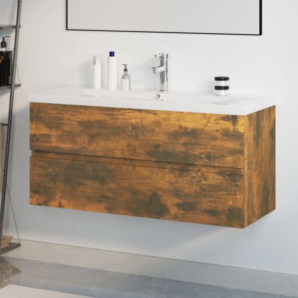 Meuble lavabo avec bassin intégré Chêne fumé Bois d'ingénierie