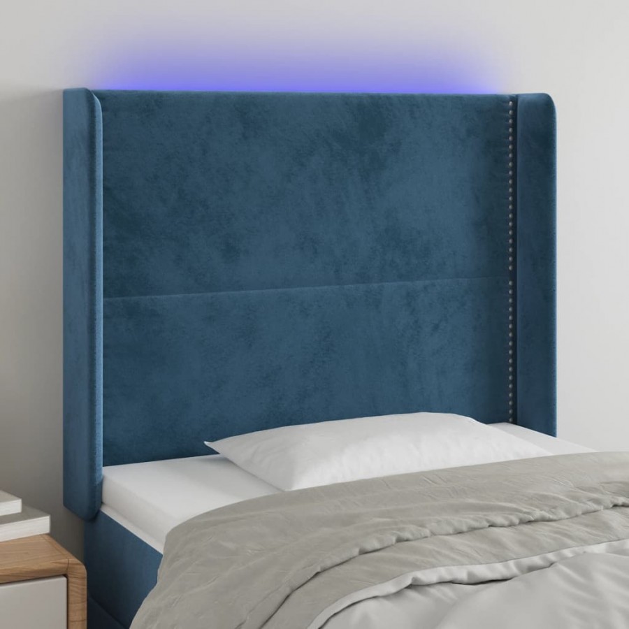 Tête de lit à LED Bleu foncé 83x16x118/128 cm Velours