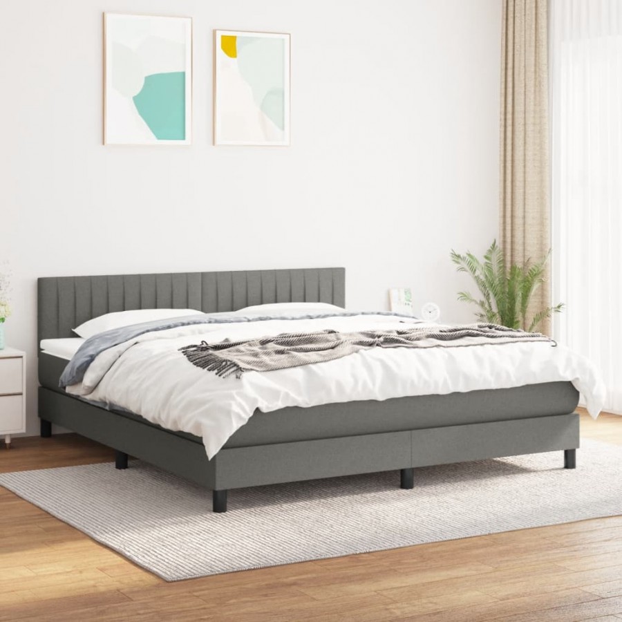 Cadre de lit avec matelas Gris foncé 160x200cm Tissu