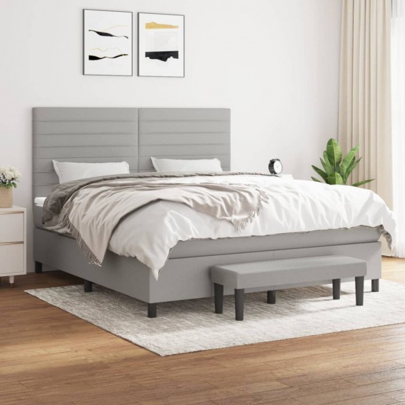 Cadre de lit avec matelas Gris clair 160x200cm Tissu