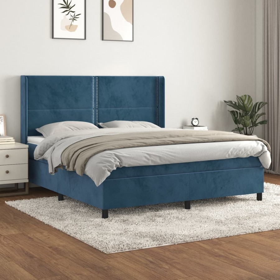 Cadre de lit et matelas Bleu foncé 180x200cm Velours