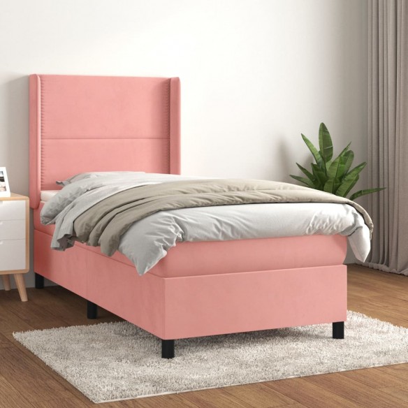 Cadre de lit avec matelas Rose 90x200 cm Velours