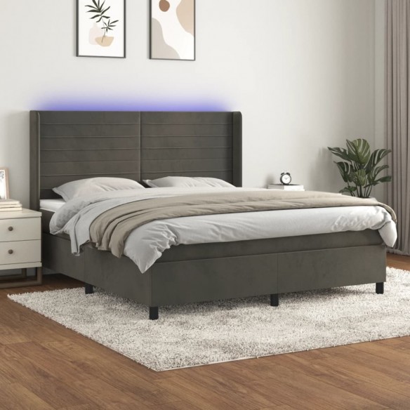 Cadre de lit matelas et LED Gris foncé 180x200 cm