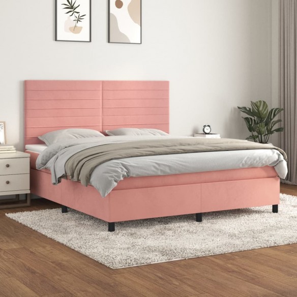 Cadre de lit avec matelas Rose 180x200 cm Velours