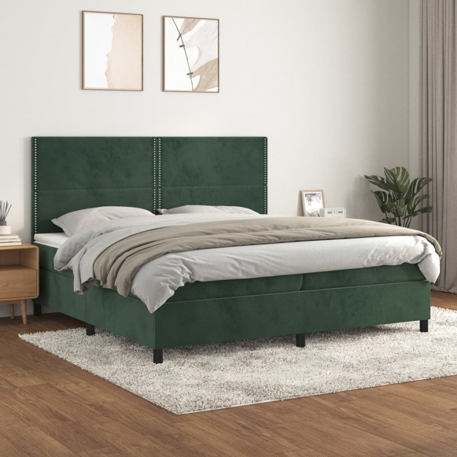 Cadre de lit et matelas Vert foncé 200x200cm Velours