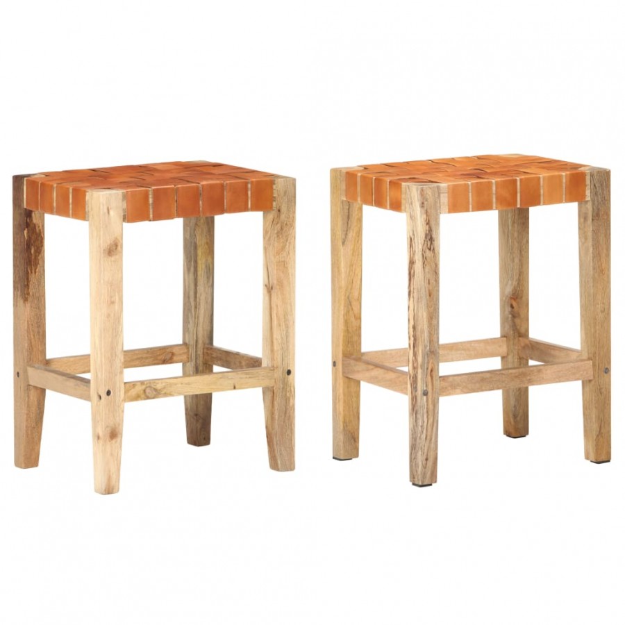 Tabourets de bar lot de 2 marron cuir véritable 60 cm