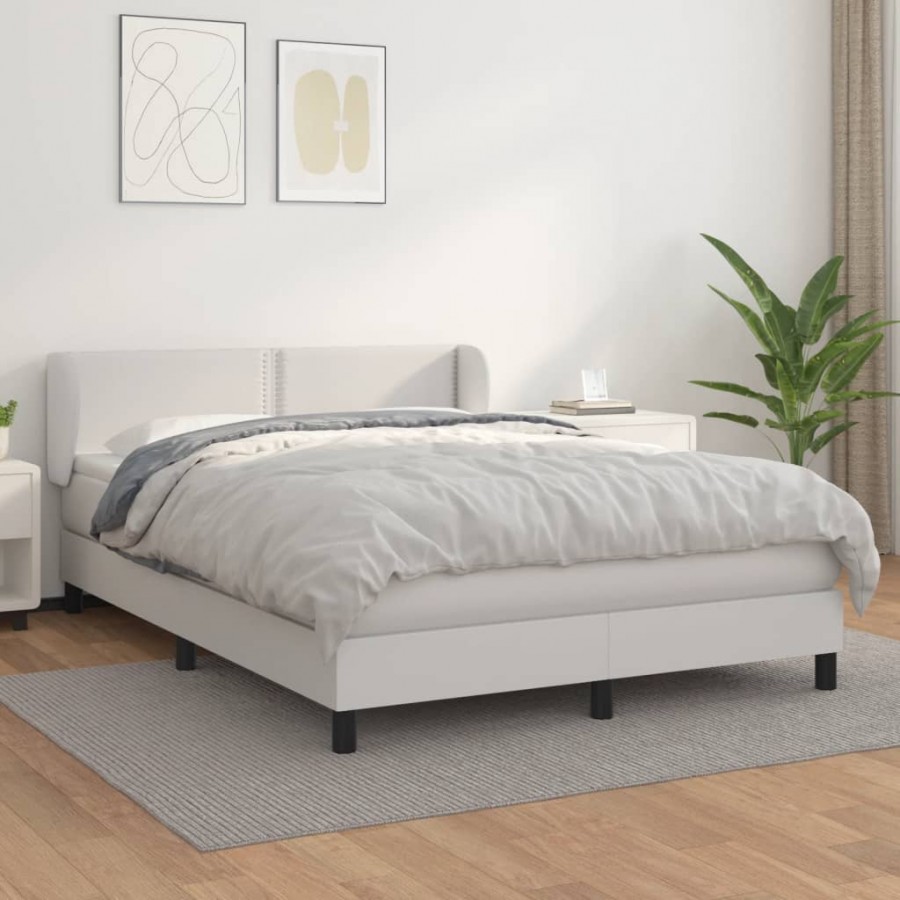 Cadre de lit avec matelas Blanc 140x190cm Similicuir