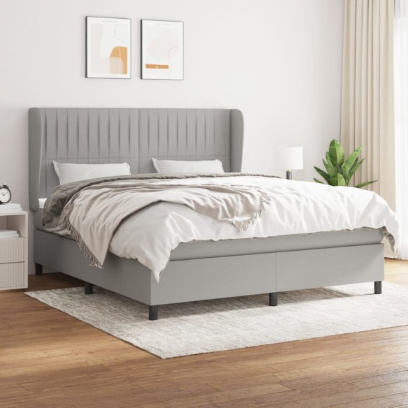 Cadre de lit avec matelas Gris clair 160x200cm Tissu