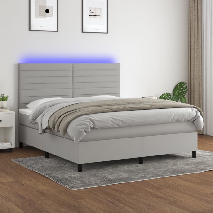 Cadre de lit et matelas et LED Gris clair 160x200 cm