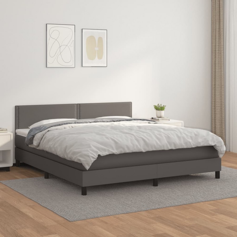 Cadre de lit avec matelas Gris 160x200 cm Similicuir