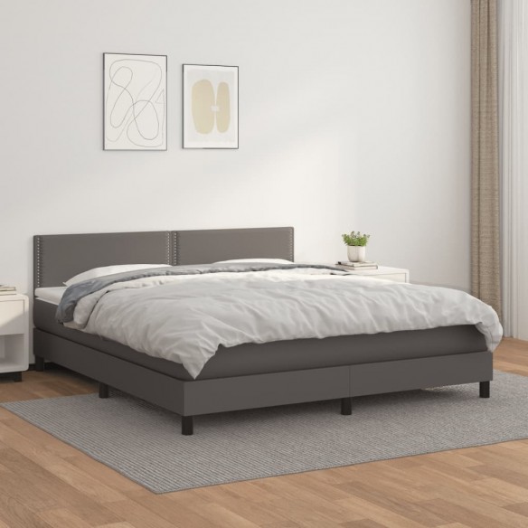 Cadre de lit avec matelas Gris 160x200 cm Similicuir