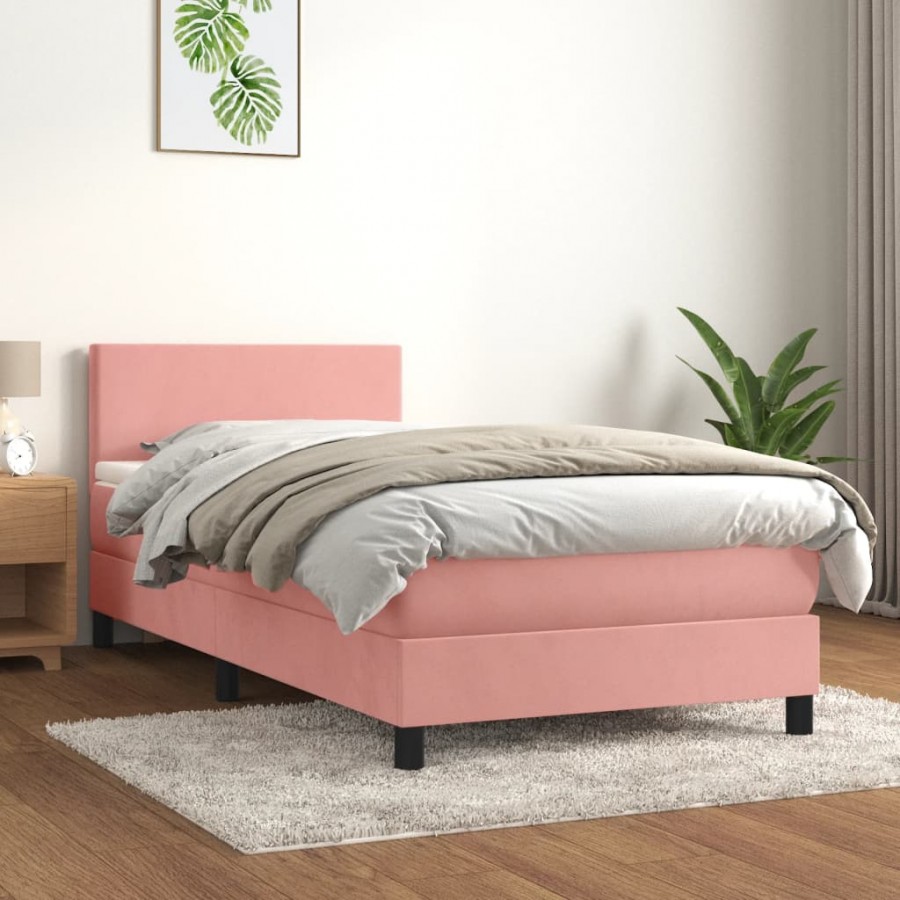 Cadre de lit avec matelas Rose 90x200 cm Velours