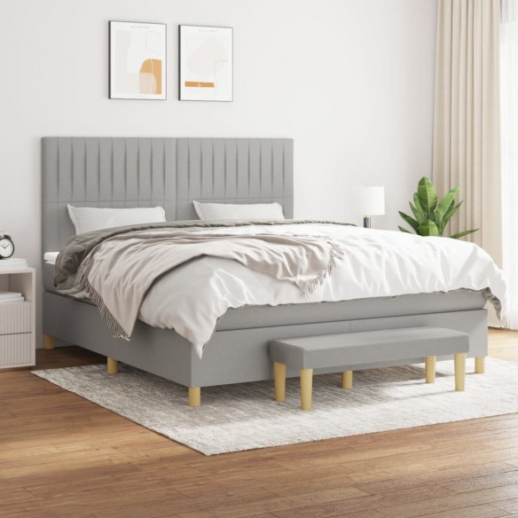 Cadre de lit avec matelas Gris clair 160x200cm Tissu