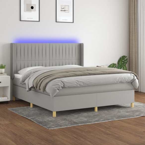 Cadre de lit matelas LED Gris clair 160x200 cm Tissu