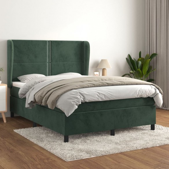 Cadre de lit et matelas Vert foncé 140x200cm Velours