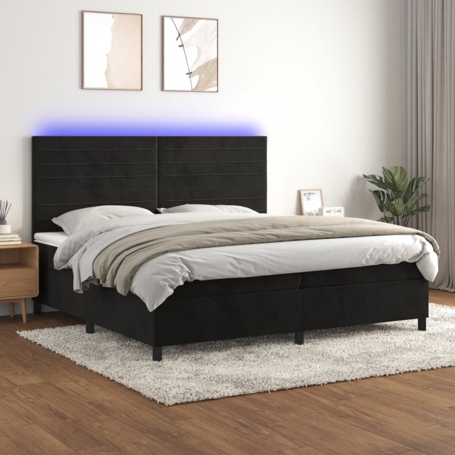 Cadre de lit avec matelas LED Noir 200x200cm Velours