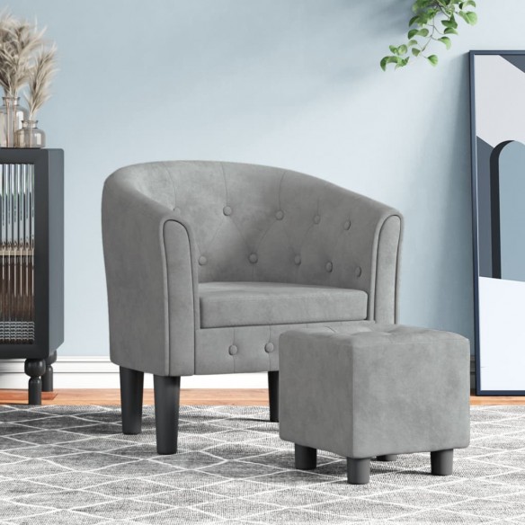 Fauteuil cabriolet avec repose-pied gris clair velours