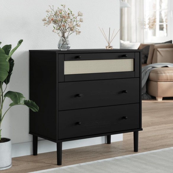 Commode SENJA aspect de rotin noir bois de pin solide